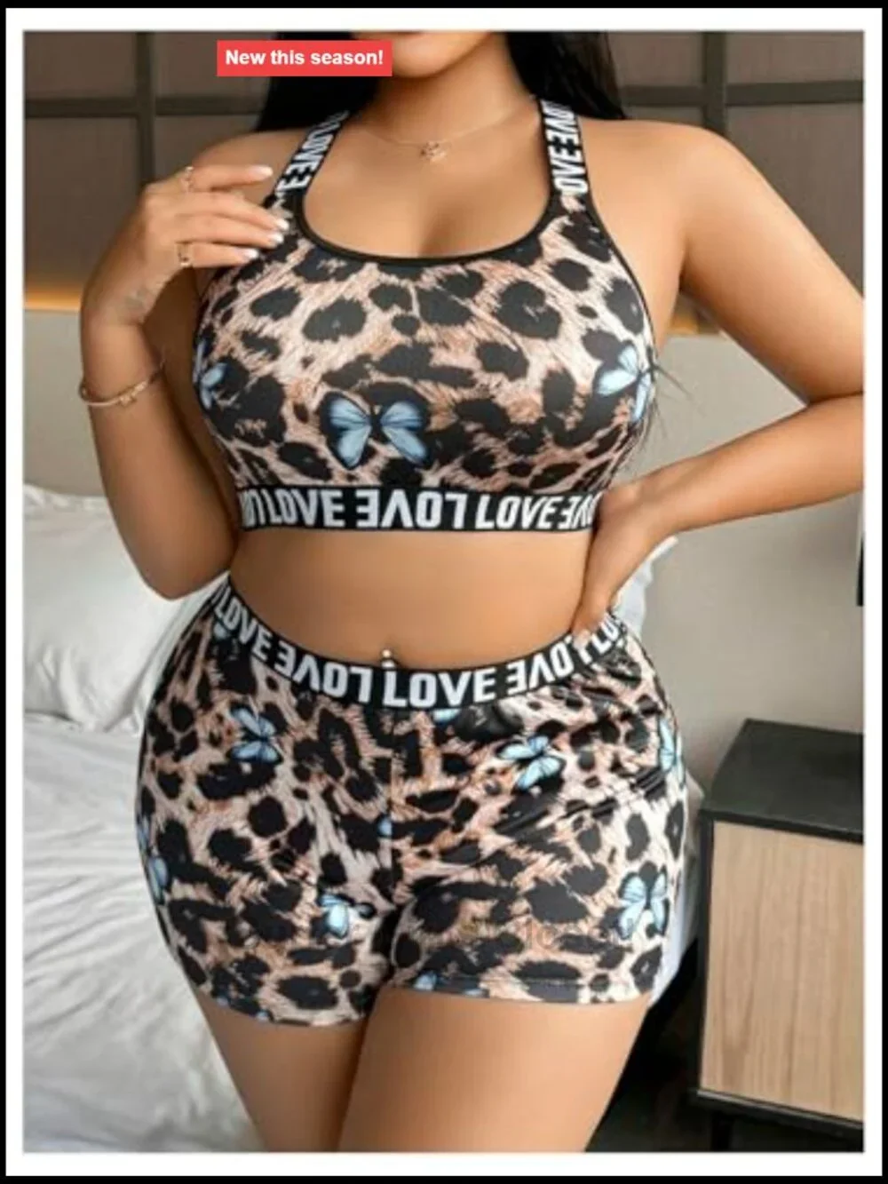 Plus Size Leopard Print Bra and Panty Lingerie Set Racerback